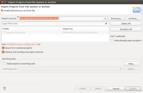 Eclipse mportar proyecto  desde el sistema de archivos